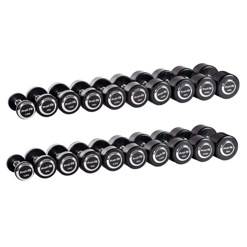 Гантельный ряд профессиональный (шаг 2,5 кг, 10 пар) 2,5-25 кг PROFI-FIT