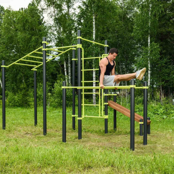 Воркаут площадка (рукоход, швед. стенка, 2 переклад., переклад. верт., накл. скамья, брусья) ZAVODSPORTA W237