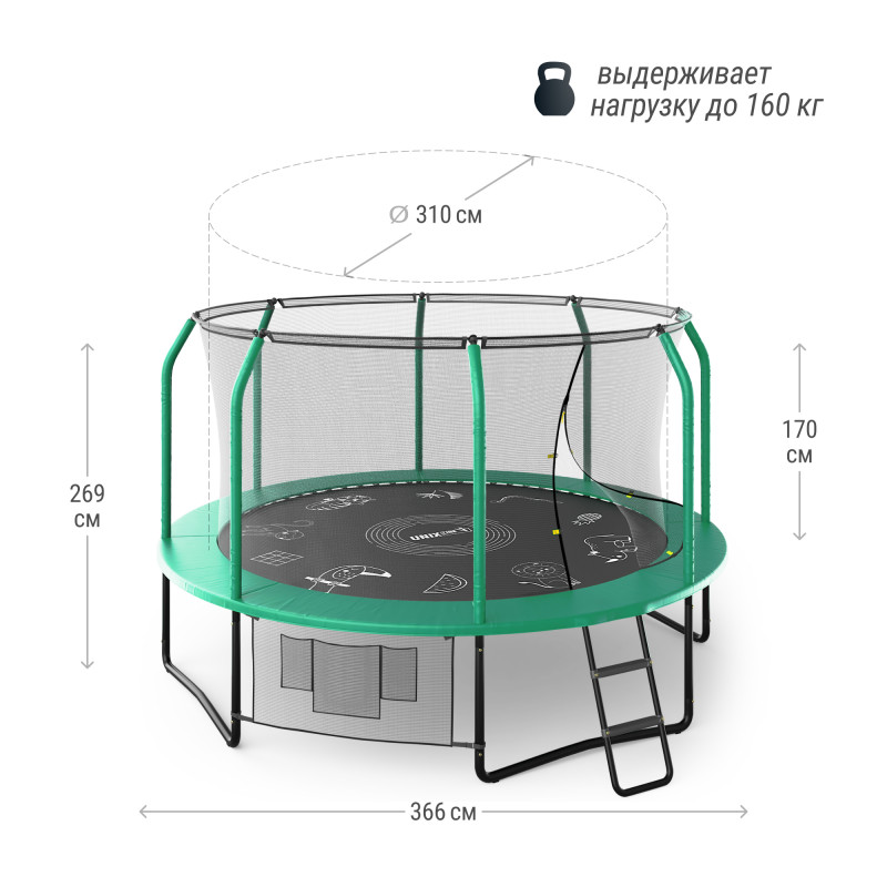 Батут UNIX line SUPREME GAME 12 ft (green)