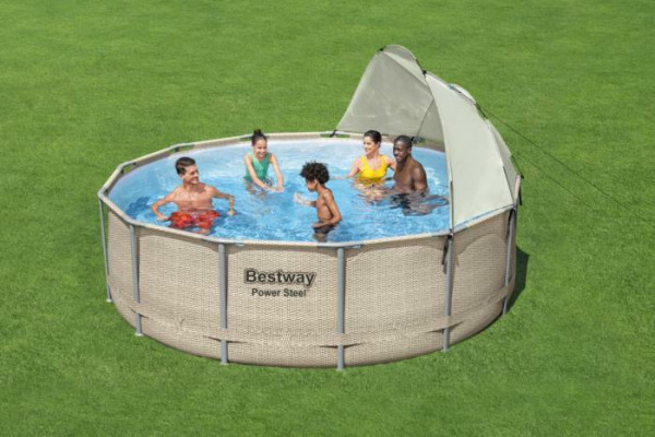 Каркасный бассейн Bestway Power Steel 396x107см 11133л, фил.-насос 2006л/ч, лестн., тент, попл.-доз., навес
