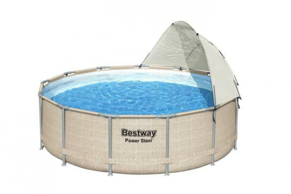 Каркасный бассейн Bestway Power Steel 396x107см 11133л, фил.-насос 2006л/ч, лестн., тент, попл.-доз., навес