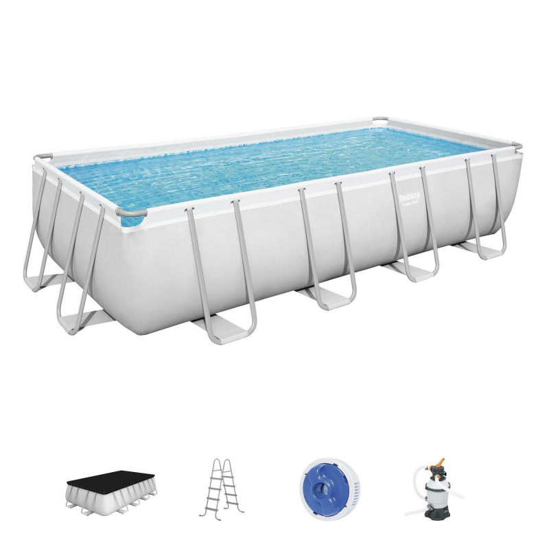 Каркасный бассейн Bestway Power Steel 488х244х122см, 11532л, песч.фил.-нас. 3028л/ч, лестн., тент, попл.-доз