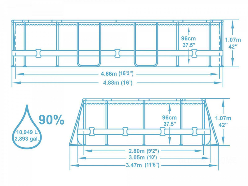 Каркасный бассейн Bestway Power Steel 488х305х107см, 10949л, фил.-насос 3028л/ч, лестница, тент, попл.-доз.