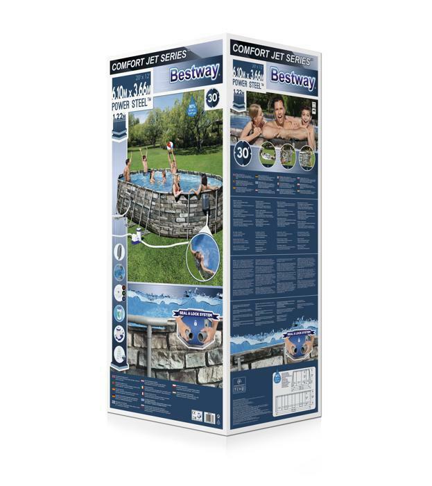Каркасный бассейн Bestway Power Steel 610x366x122см "Камень" 20241л, фил.-нас. 9463л, лестн, гидромас, подсв