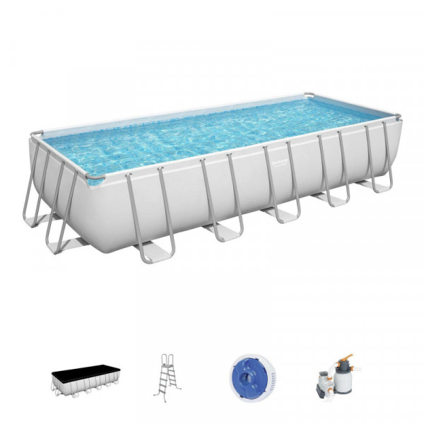 Каркасный бассейн Bestway Power Steel 640х274х132см, 19281л, песч.фил.-нас. 5678л/ч, лестн., тент, попл.-доз