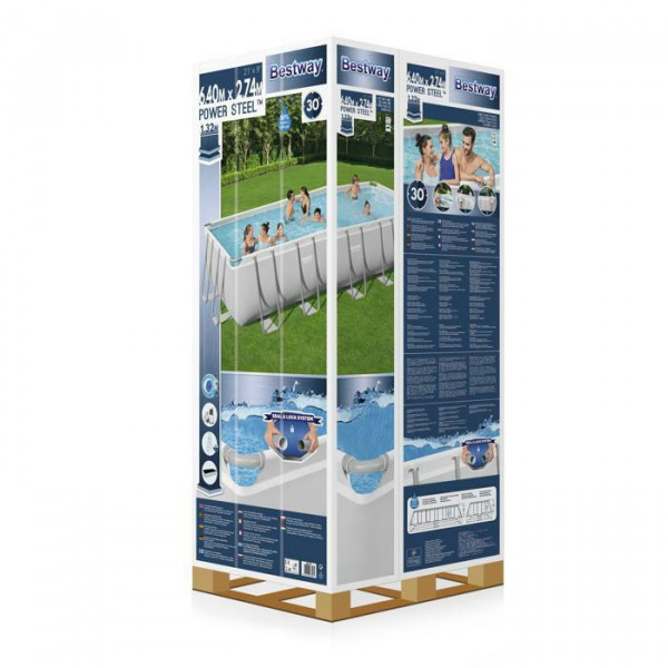 Каркасный бассейн Bestway Power Steel 640х274х132см, 19281л, песч.фил.-нас. 5678л/ч, лестн., тент, попл.-доз