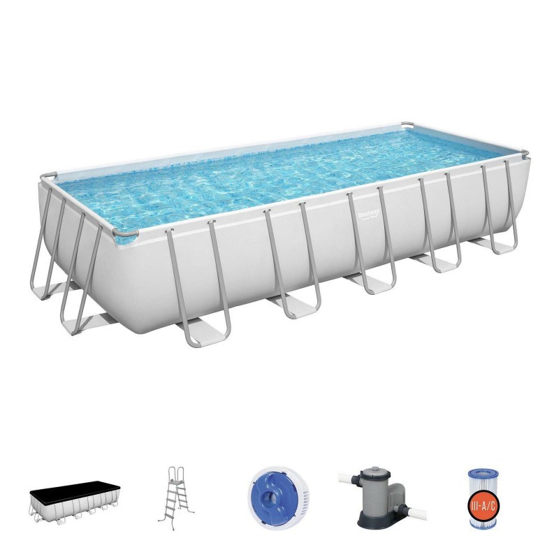 Каркасный бассейн Bestway Power Steel 640х274х132см, 19281л, фил.-насос 5678л/ч, лестница, тент, попл.-доз.