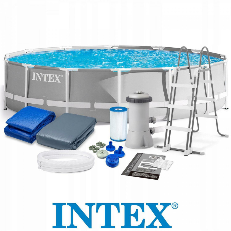 Каркасный бассейн Intex Prism Frame 427х107см, 12706л, фил.-насос 3785л\ч, лестница, тент, подстилка