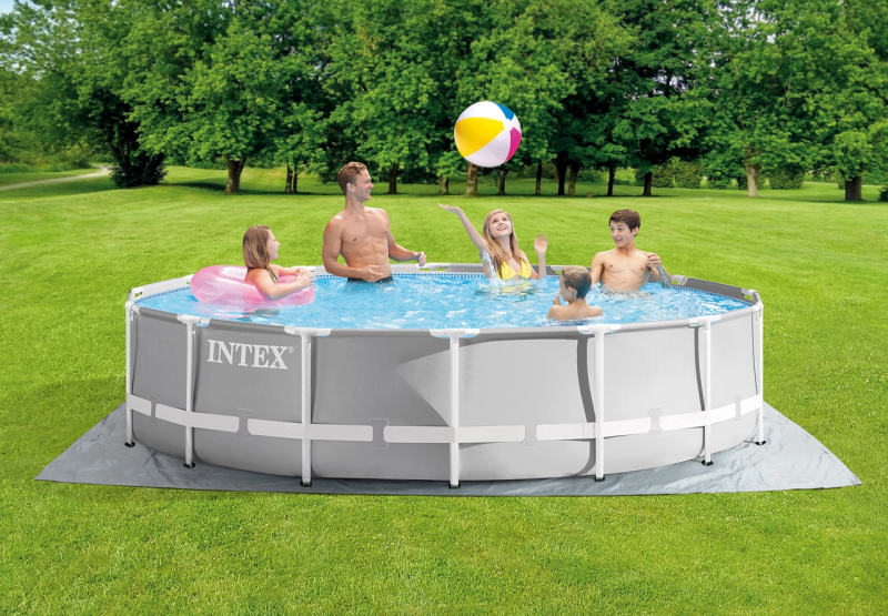 Каркасный бассейн Intex Prism Frame 457х107см, 14614л, фил.-насос 3785л\ч, лестница, тент, подстилка