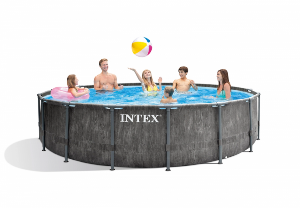 Каркасный бассейн Intex Prism Frame 457х122см "Greywood" 16805л, фил.-насос 3785л\ч, лестница