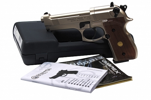 Пистолет пневматический Beretta M92 FS (никель с дерев. накладками)