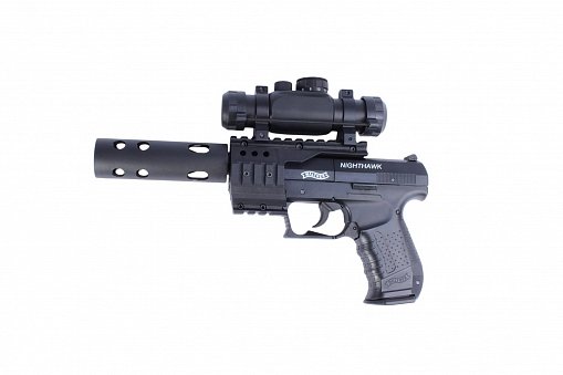 Пистолет пневматический Walther Night Hawk black (коллиматор, чёрный с чёрной рукояткой)