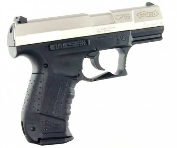 Пистолет пневматический Walther СР 99 (никель с чёрной рукояткой)