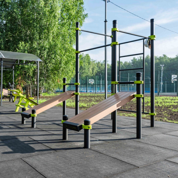 Воркаут площадка (3 турника, шведская стенка, 2 наклонные скамьи) ZAVODSPORTA W321