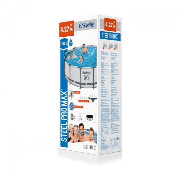 Каркасный бассейн Bestway Steel Pro Max 427*107 см, 13030 л, фил-насос 3028 л/ч, лестница, тент (56950)