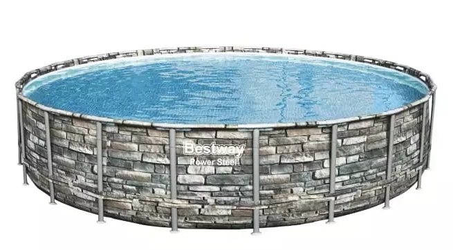 Каркасный бассейн Bestway Power Steel 671x132см "Камень" 40377л, фил.-нас. 9463л/ч, лестн., тент, попл.-доз (56889 BW)