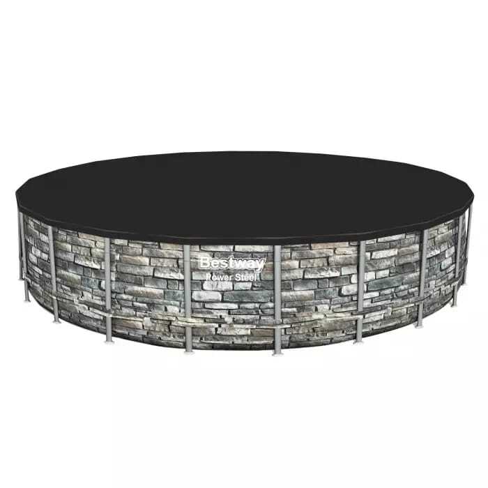 Каркасный бассейн Bestway Power Steel 671x132см "Камень" 40377л, фил.-нас. 9463л/ч, лестн., тент, попл.-доз (56889 BW)