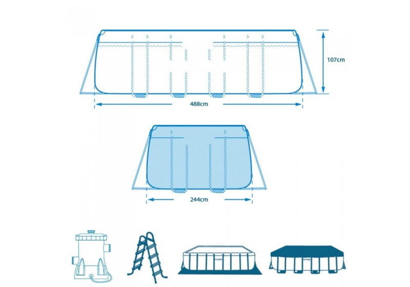 Каркасный бассейн Intex Prism Frame 488х244х107см, 10874л, фил.-насос 3785л\ч, лестница, тент, подстилка (26792)