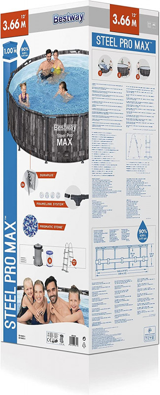Каркасный бассейн Bestway Steel Pro Max 366х100см, 9150л, фил.-насос 2006л/ч, лестница (5614X BW)