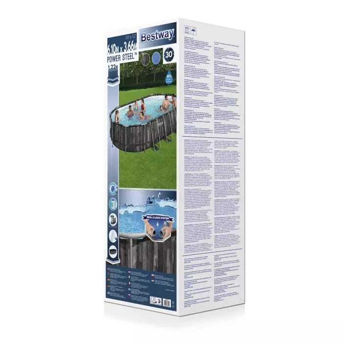 Каркасный бассейн Bestway Power Steel 610х366х122см, 20241л, фил.-насос 5678л/ч, лестница, тент, попл.-доз (5611R BW)