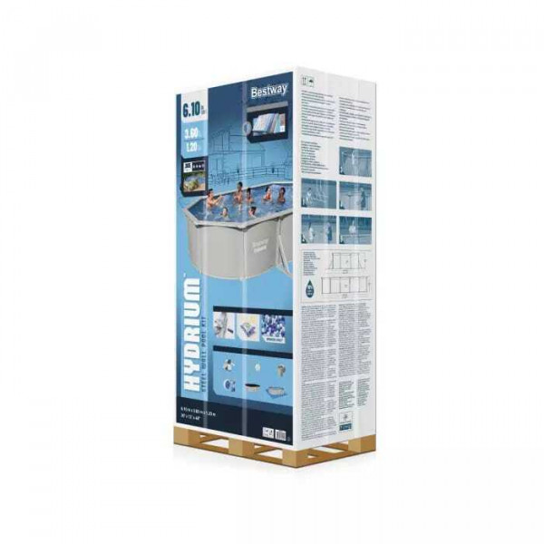 Стальной бассейн Bestway Hydrium 610х360х120см, 19929л, песч.фил.-нас 5678л/ч, лестн, тент, подст, попл.-доз (56369 BW)