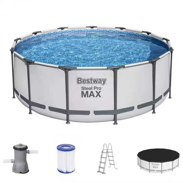 Каркасный бассейн Bestway Steel Pro Max 396х122см, 12690л, фил.-насос 3028л/ч, лестница, тент 5618W BW)