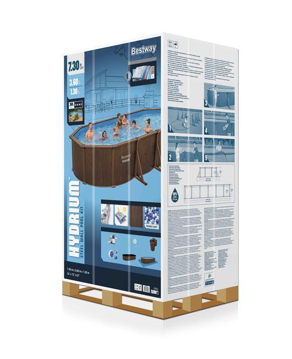 Каркасный бассейн Bestway 732х366х130см, композит, 27090л, песч.фил.-нас. 5678л\ч, лестн, тент, подст, дисп