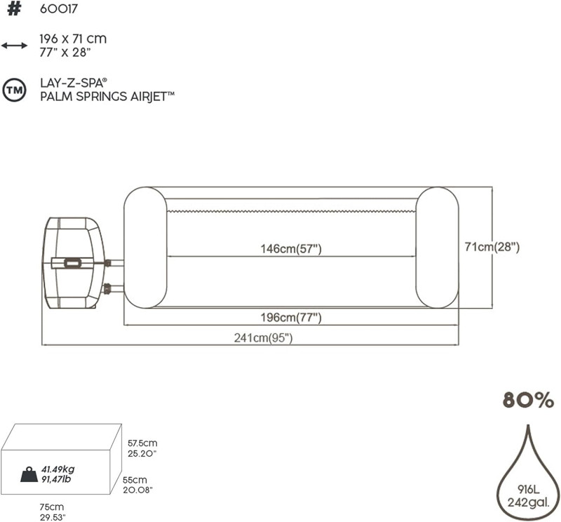 СПА-бассейн Bestway 146/196х71см "Palm Springs AirJet" 916л, круглый, аэромассаж (60017 BW)